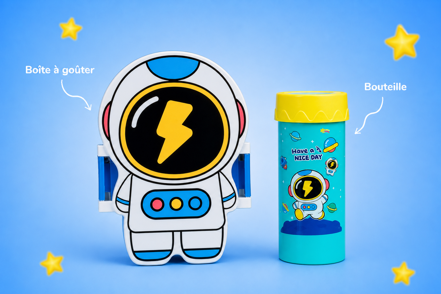 Boîte à goûter astronaute et bouteille assortie